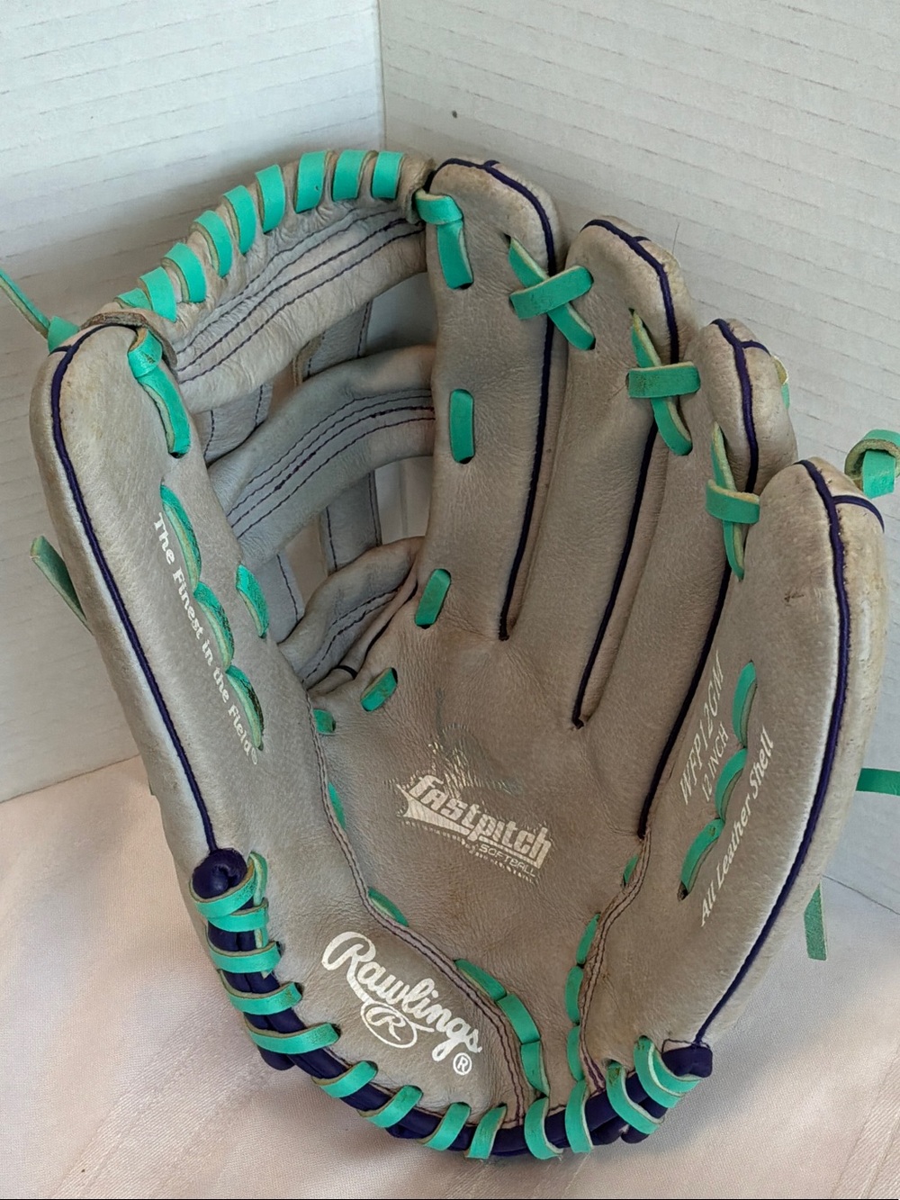 Rawlings Gray Baseball Glove with Teal Lacing and Navy Trim WFP12GM